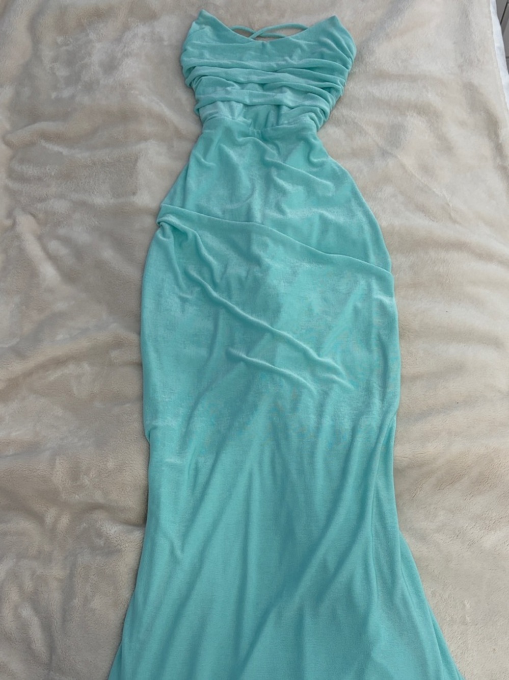 Lucy in the Sky Elegant Aqua Ruched Formal Dress